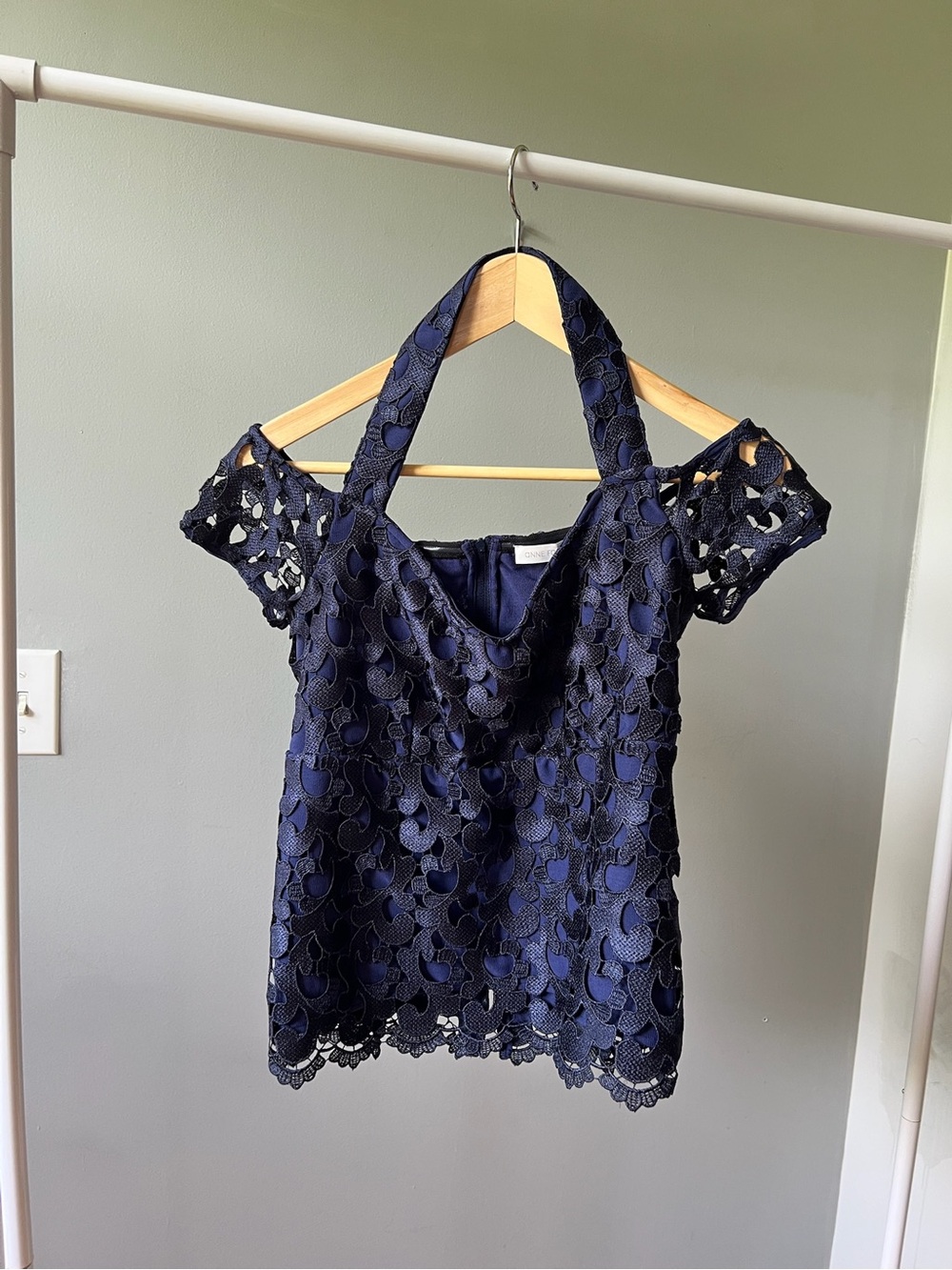 Navy Lace Cold-Shoulder Top from Anne Fontaine